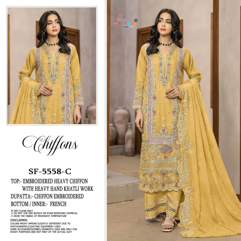 Shree Sf 5558 A To D Chiffon Embroidered Pakitstani Salwar Kameez — Wholesale Pakistani Suits, Shree Fabs wholesale from Surat — view 3