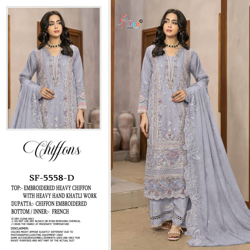 Shree Sf 5558 A To D Chiffon Embroidered Pakitstani Salwar Kameez — Wholesale Pakistani Suits, Shree Fabs wholesale from Surat — view 2
