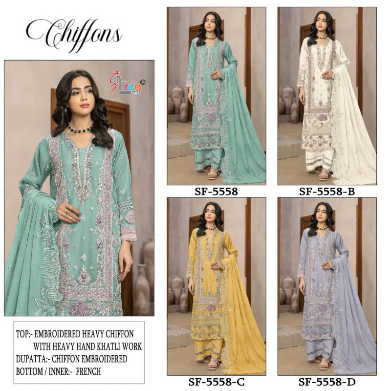 Shree Sf 5558 A To D Chiffon Embroidered Pakitstani Salwar Kameez — Wholesale Pakistani Suits, Shree Fabs wholesale from Surat — view 5