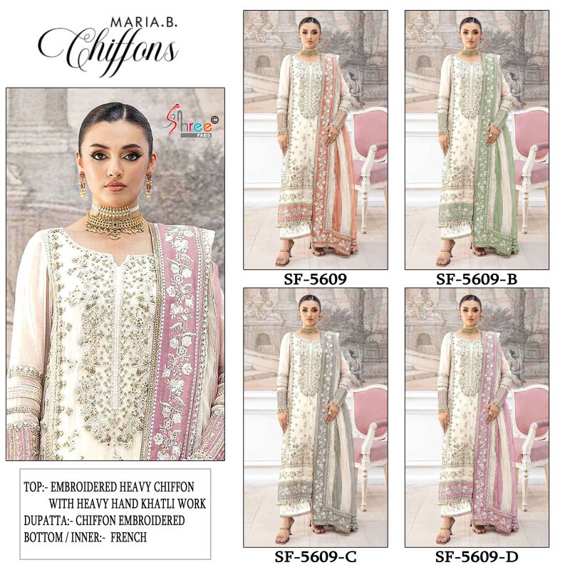 Shree Sf 5609 A To D Chiffon Embroidered Salwar Kameez Catalog — Wholesale Pakistani Suits, Shree Fabs wholesale from Surat — view 5