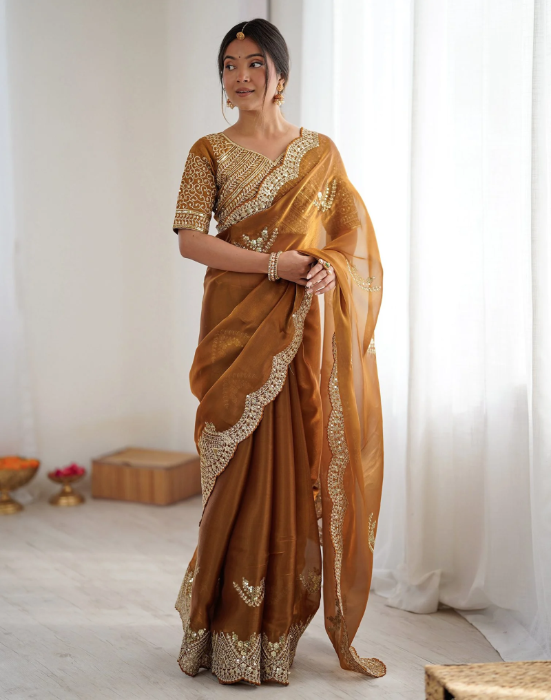 SM Pari 1 Satin Coding Sequence Work Saree Catalog — Saree, Vardan Ethnic wholesale from Surat — view 7