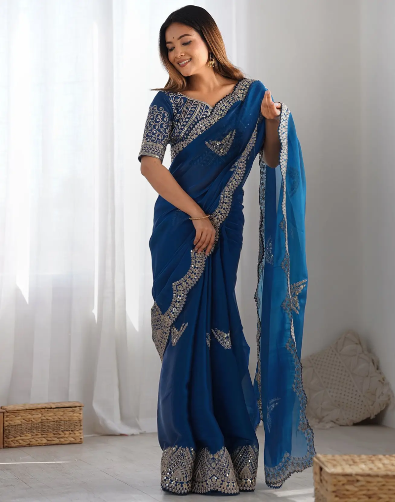 SM Pari 1 Satin Coding Sequence Work Saree Catalog — Saree, Vardan Ethnic wholesale from Surat — view 8