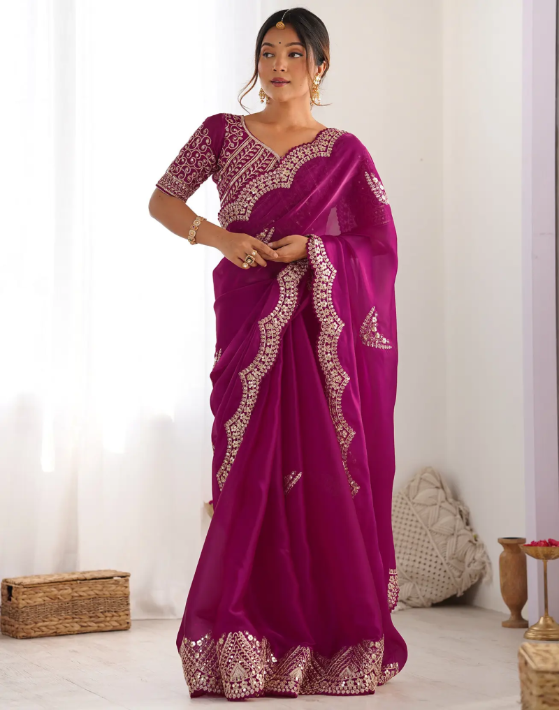 SM Pari 1 Satin Coding Sequence Work Saree Catalog — Saree, Vardan Ethnic wholesale from Surat — view 12