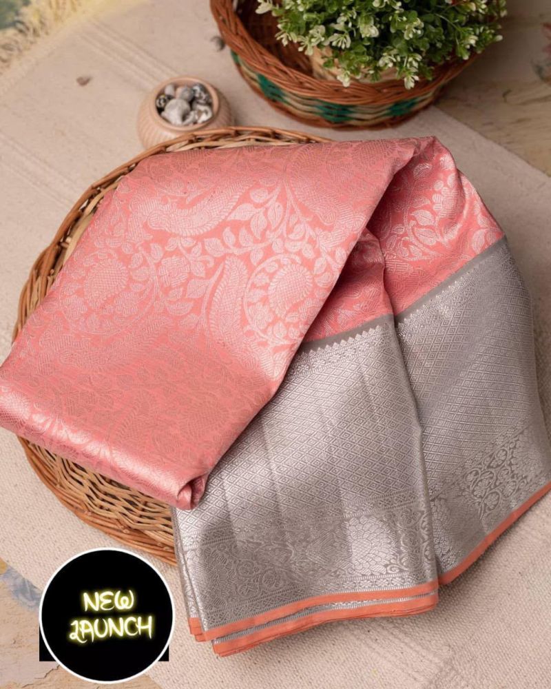 Soft Silk 1034 Lichi Silk Jacquard Work Saree Catalog — Wholesale Readymade Suit, Vardan Ethnic wholesale from Surat — view 6