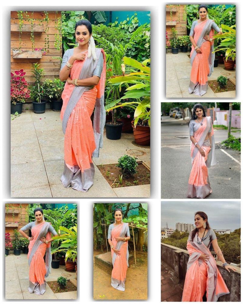 Soft Silk 1034 Lichi Silk Jacquard Work Saree Catalog — Wholesale Readymade Suit, Vardan Ethnic wholesale from Surat — view 7