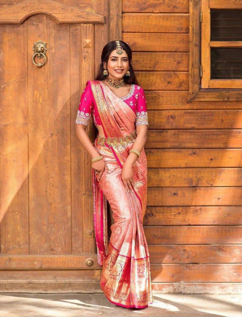 Soft Silk 6084 Lichi Silk Jacquard Work Saree Catalog — Designer Partywear Sarees, Vardan Ethnic wholesale from Surat — view 2