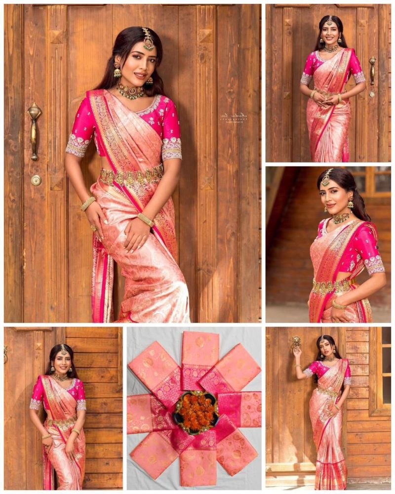 Soft Silk 6084 Lichi Silk Jacquard Work Saree Catalog — Designer Partywear Sarees, Vardan Ethnic wholesale from Surat — view 4