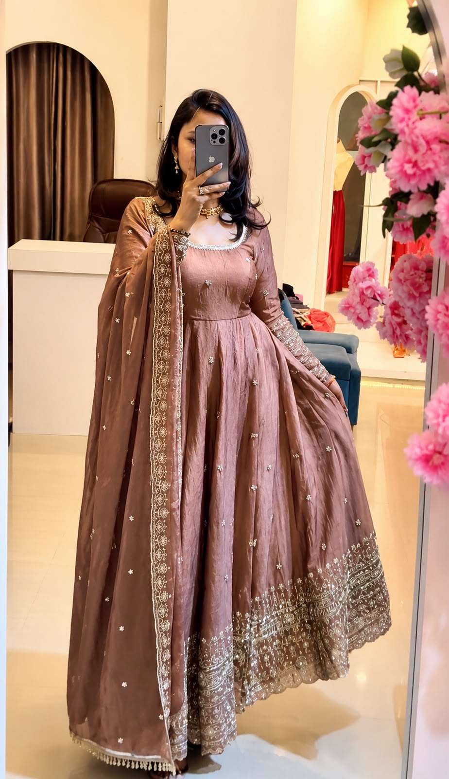 SSR 544 Crunchy Silk Embroidered Designer Gown Set — Wholesale Anarkali Kurti, Vardan Ethnic wholesale from Surat — view 9