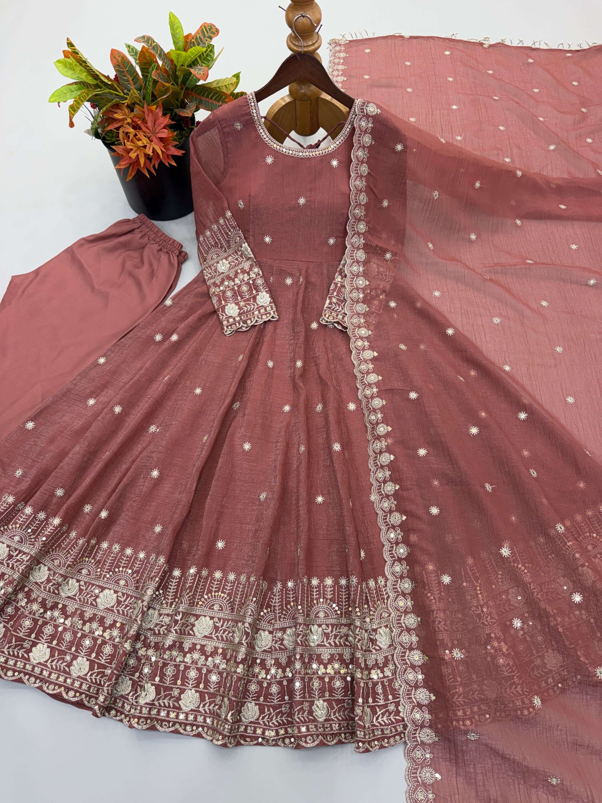 SSR 544 Crunchy Silk Embroidered Designer Gown Set — Wholesale Anarkali Kurti, Vardan Ethnic wholesale from Surat — view 8