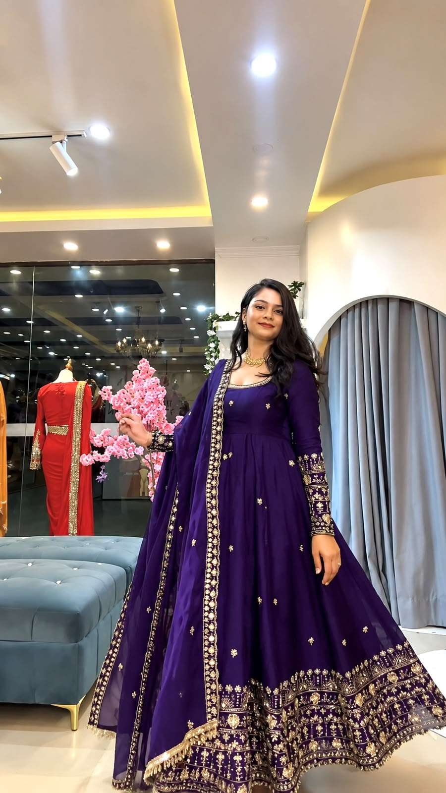 SSR 544 Crunchy Silk Embroidered Designer Gown Set — Wholesale Anarkali Kurti, Vardan Ethnic wholesale from Surat — view 16