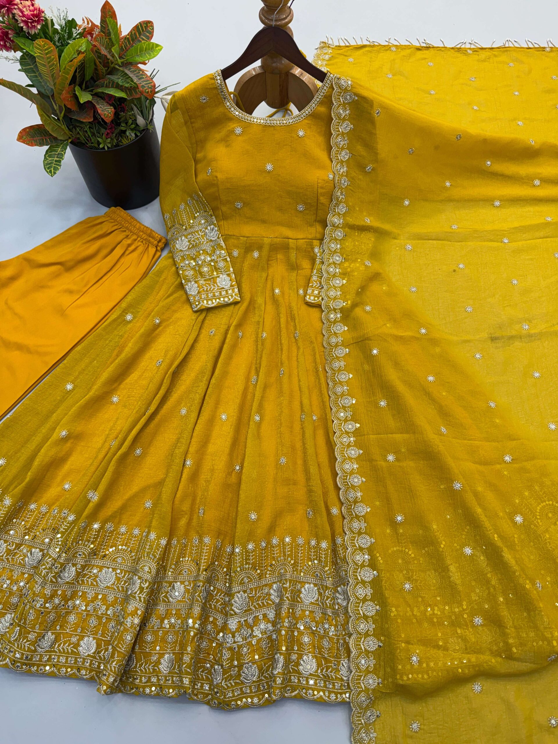 SSR 544 Crunchy Silk Embroidered Designer Gown Set — Wholesale Anarkali Kurti, Vardan Ethnic wholesale from Surat — view 15