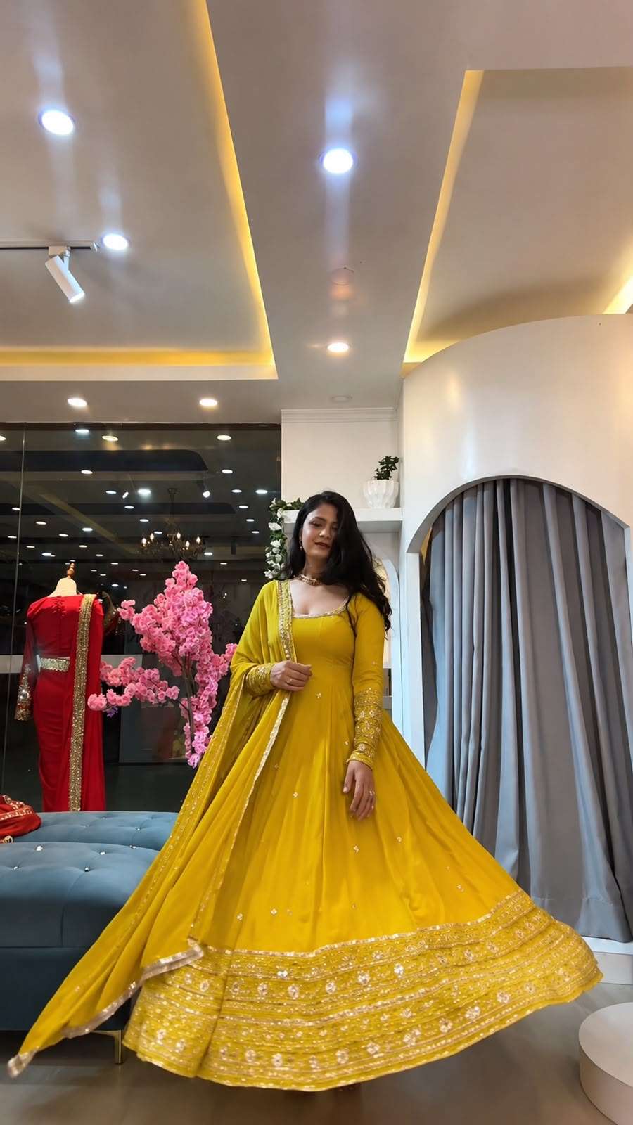 SSR 544 Crunchy Silk Embroidered Designer Gown Set — Wholesale Anarkali Kurti, Vardan Ethnic wholesale from Surat — view 14
