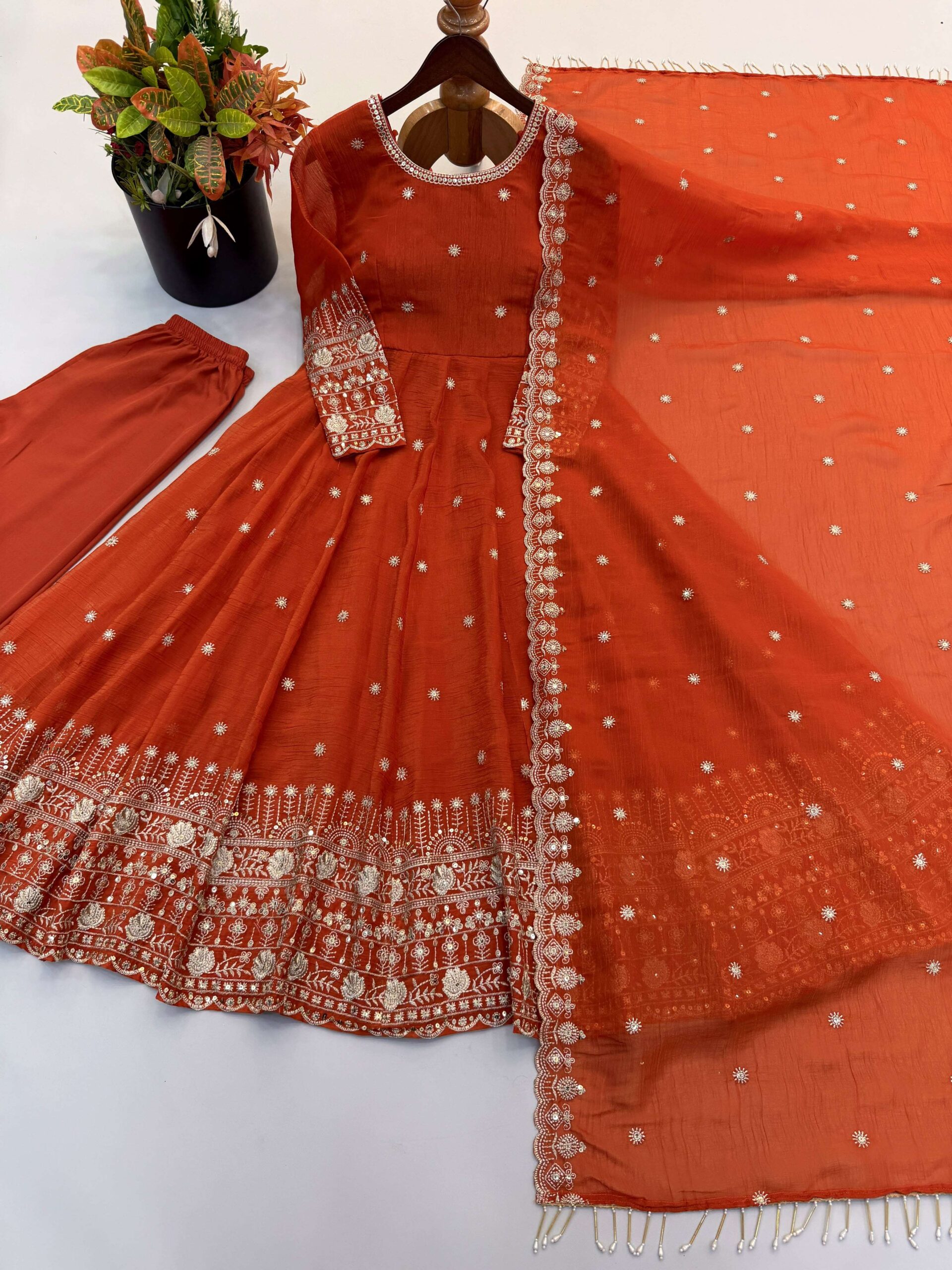 SSR 544 Crunchy Silk Embroidered Designer Gown Set — Wholesale Anarkali Kurti, Vardan Ethnic wholesale from Surat — view 13