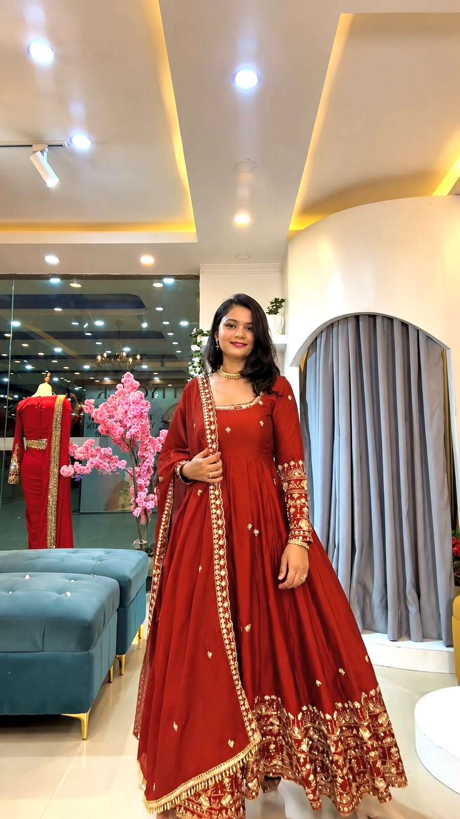 SSR 544 Crunchy Silk Embroidered Designer Gown Set — Wholesale Anarkali Kurti, Vardan Ethnic wholesale from Surat — view 12