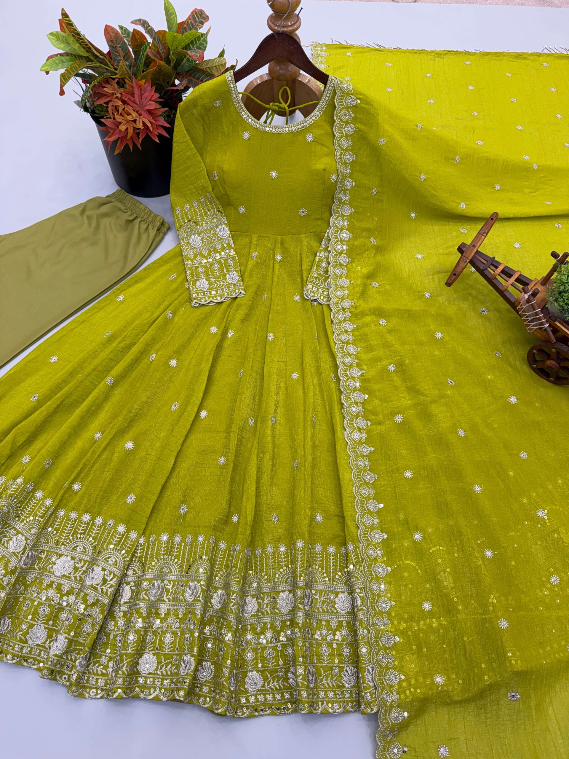SSR 544 Crunchy Silk Embroidered Designer Gown Set — Wholesale Anarkali Kurti, Vardan Ethnic wholesale from Surat — view 7