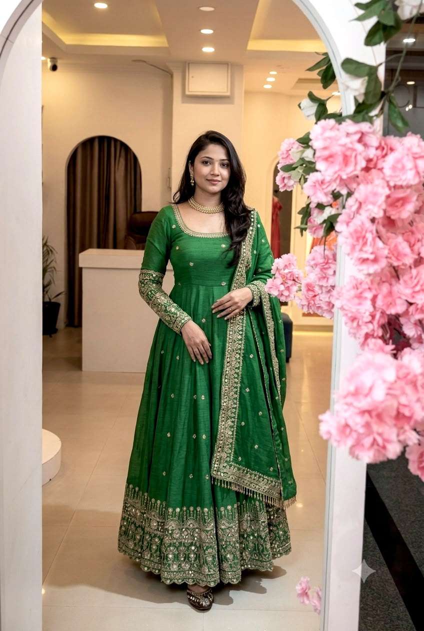 SSR 544 Crunchy Silk Embroidered Designer Gown Set