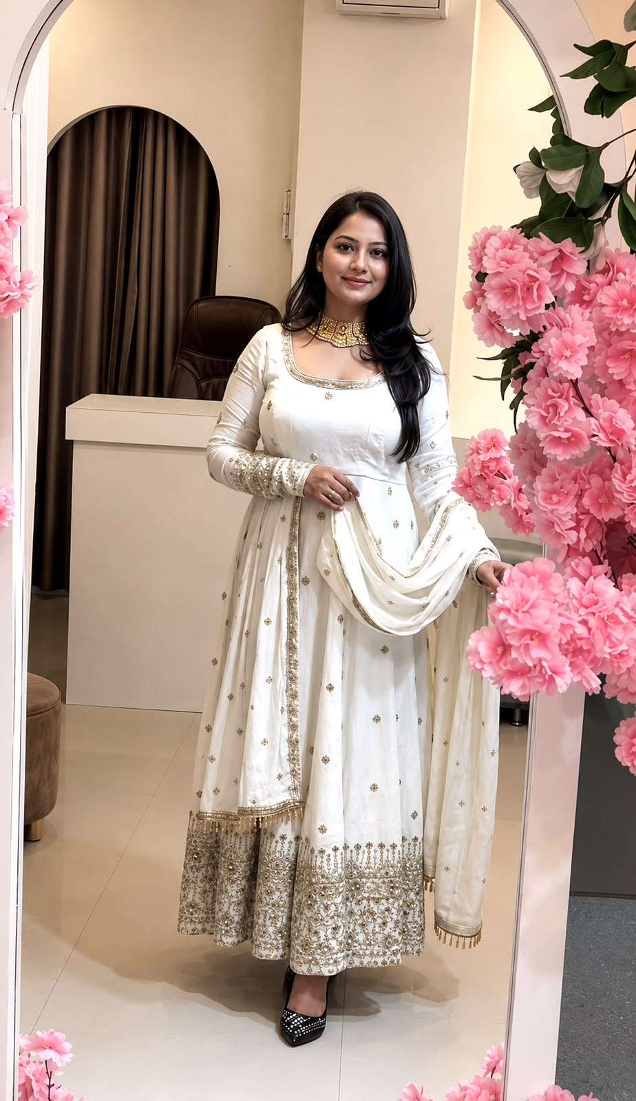 SSR 544 Crunchy Silk Embroidered Designer Gown Set — Wholesale Anarkali Kurti, Vardan Ethnic wholesale from Surat — view 6