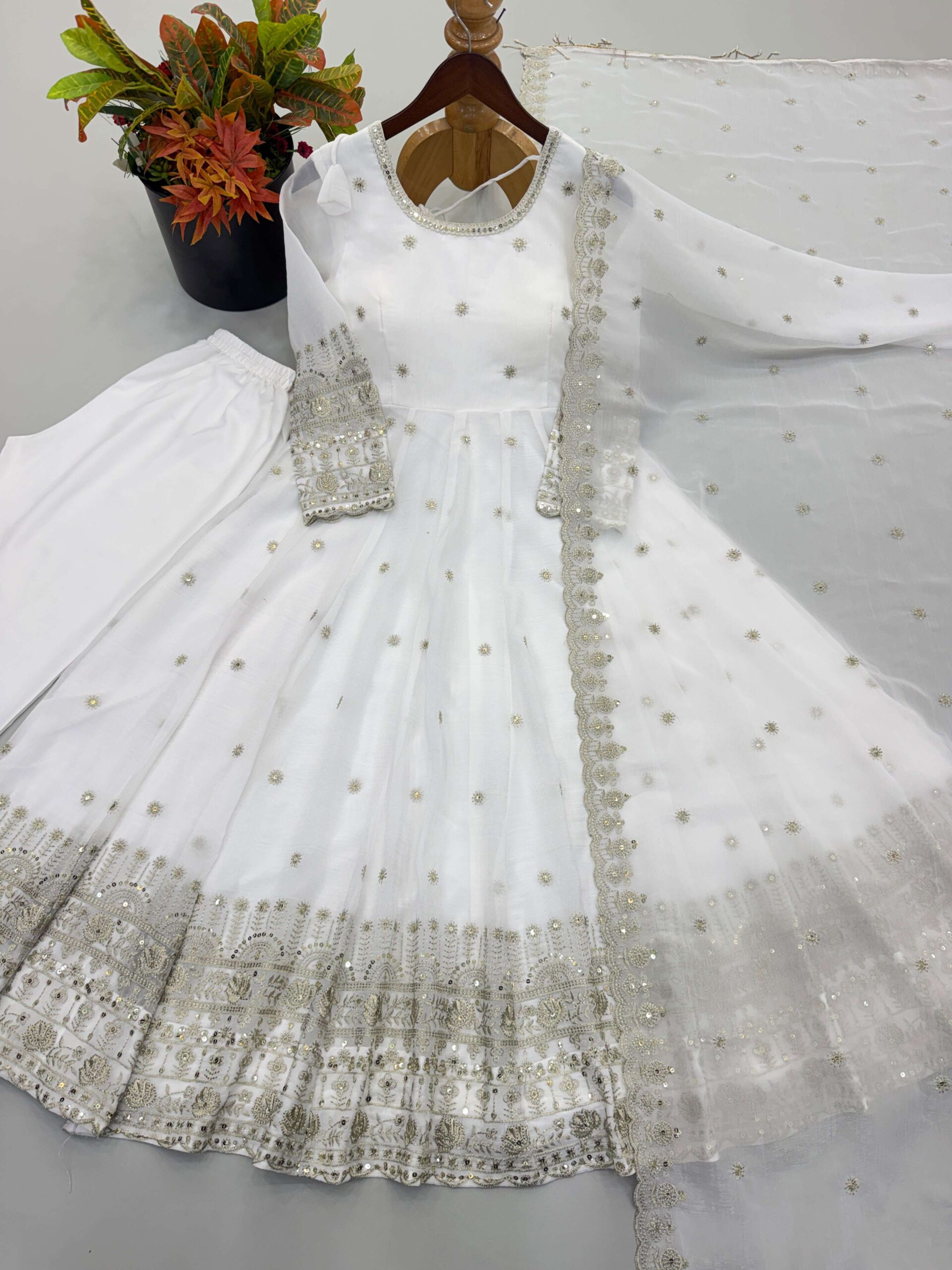 SSR 544 Crunchy Silk Embroidered Designer Gown Set — Wholesale Anarkali Kurti, Vardan Ethnic wholesale from Surat — view 5