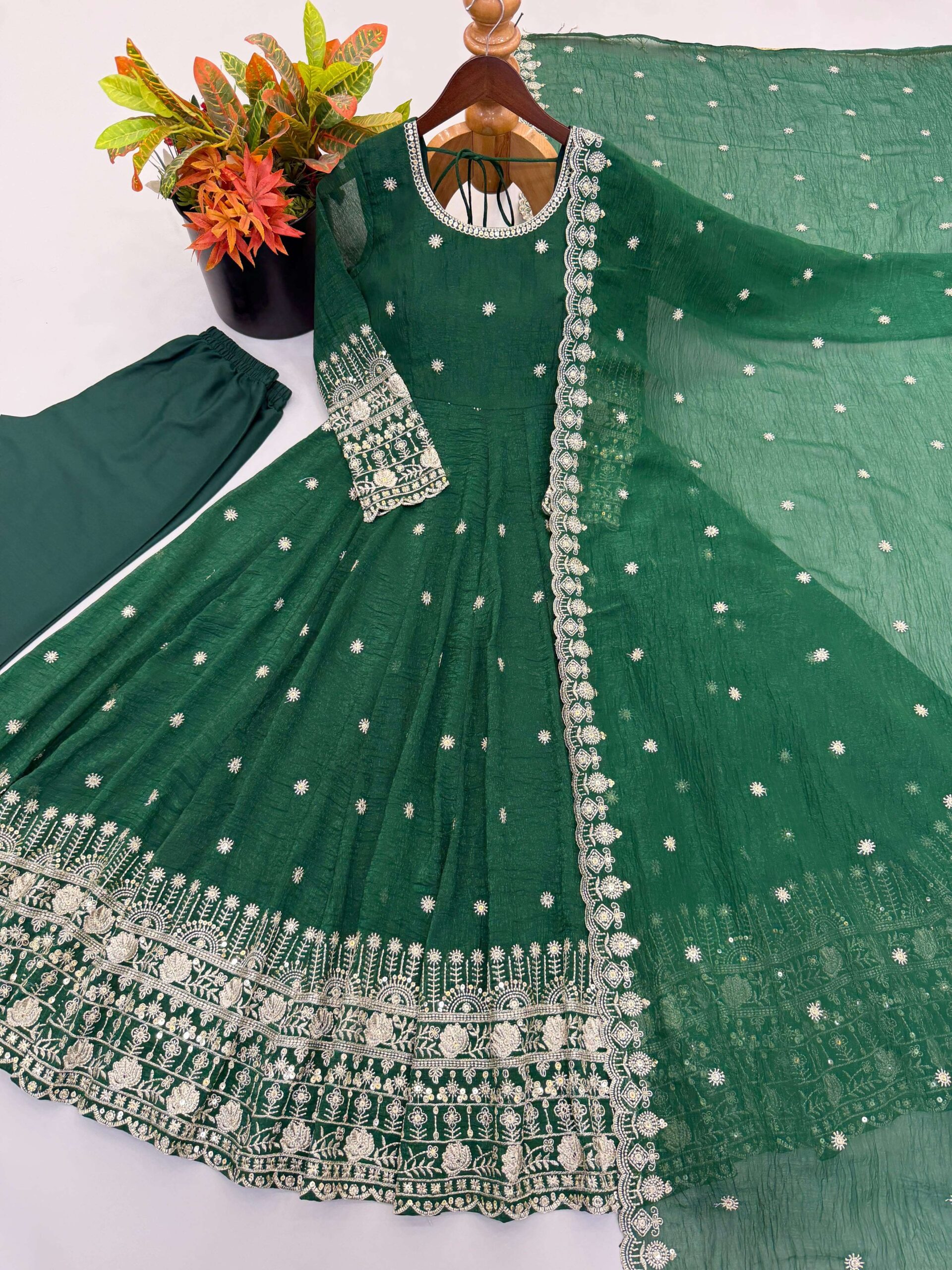 SSR 544 Crunchy Silk Embroidered Designer Gown Set — Wholesale Anarkali Kurti, Vardan Ethnic wholesale from Surat — view 4