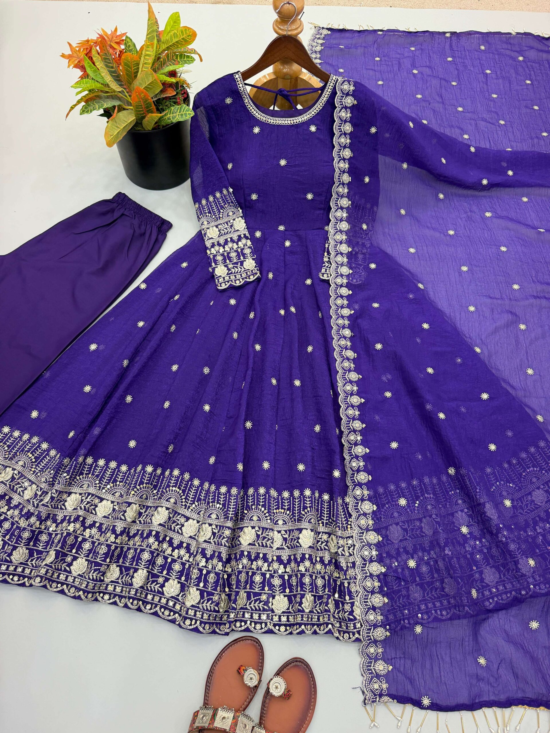 SSR 544 Crunchy Silk Embroidered Designer Gown Set — Wholesale Anarkali Kurti, Vardan Ethnic wholesale from Surat — view 2