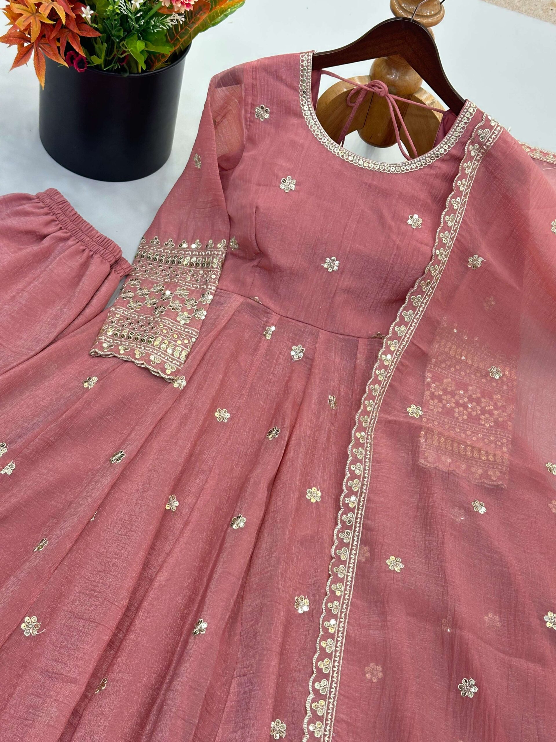 SSR 547 Crunchy Silk Embroidered Designer Gown Set — Wholesale Designer Salwar Suits, Vardan Ethnic wholesale from Surat — view 7