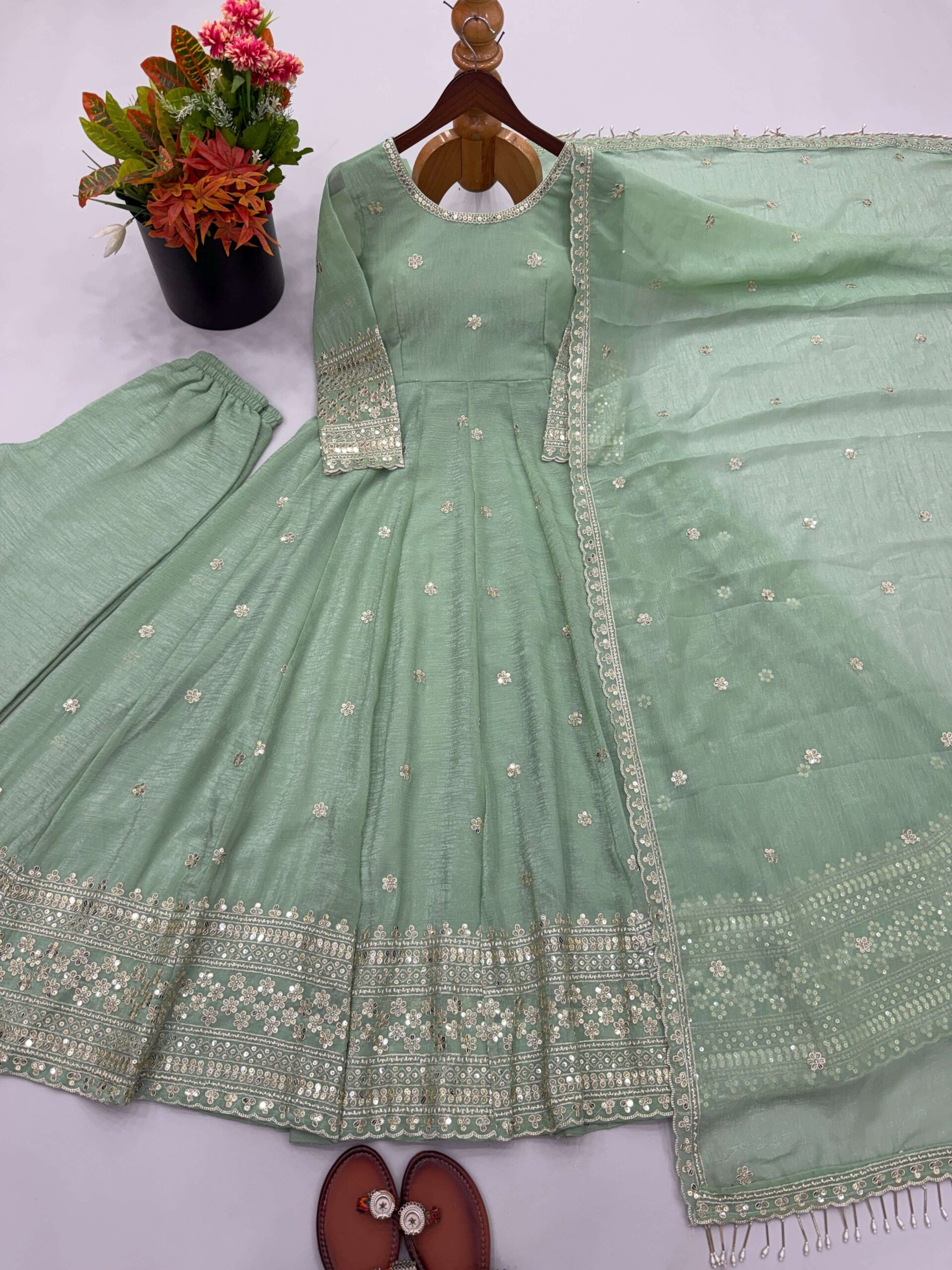 SSR 547 Crunchy Silk Embroidered Designer Gown Set — Wholesale Designer Salwar Suits, Vardan Ethnic wholesale from Surat — view 10