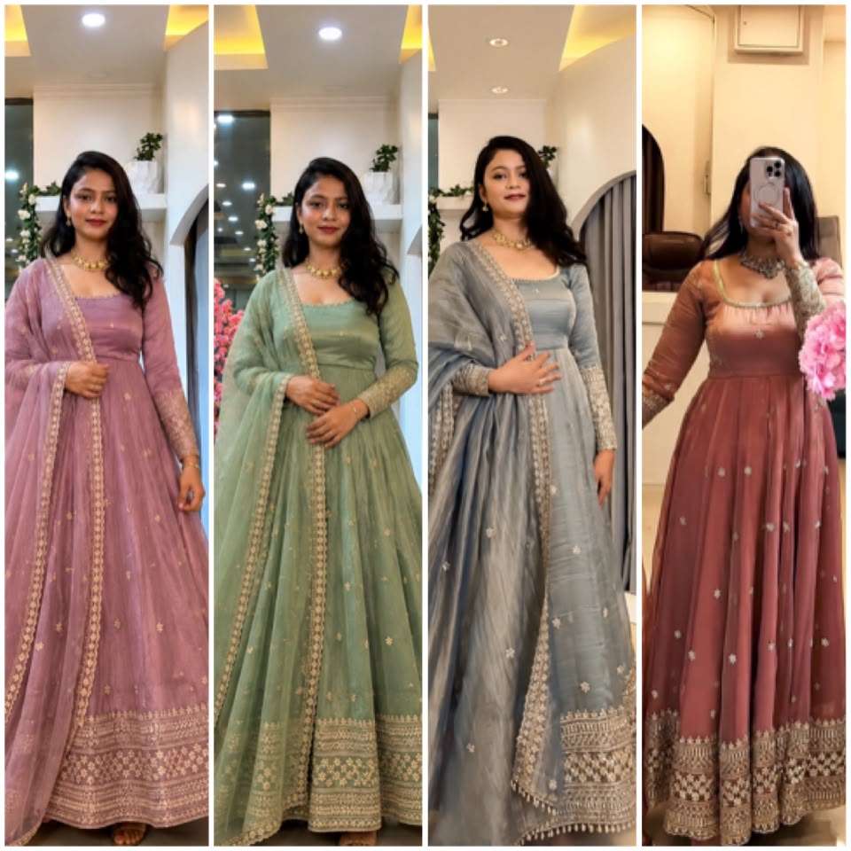 SSR 547 Crunchy Silk Embroidered Designer Gown Set — Wholesale Designer Salwar Suits, Vardan Ethnic wholesale from Surat — view 9