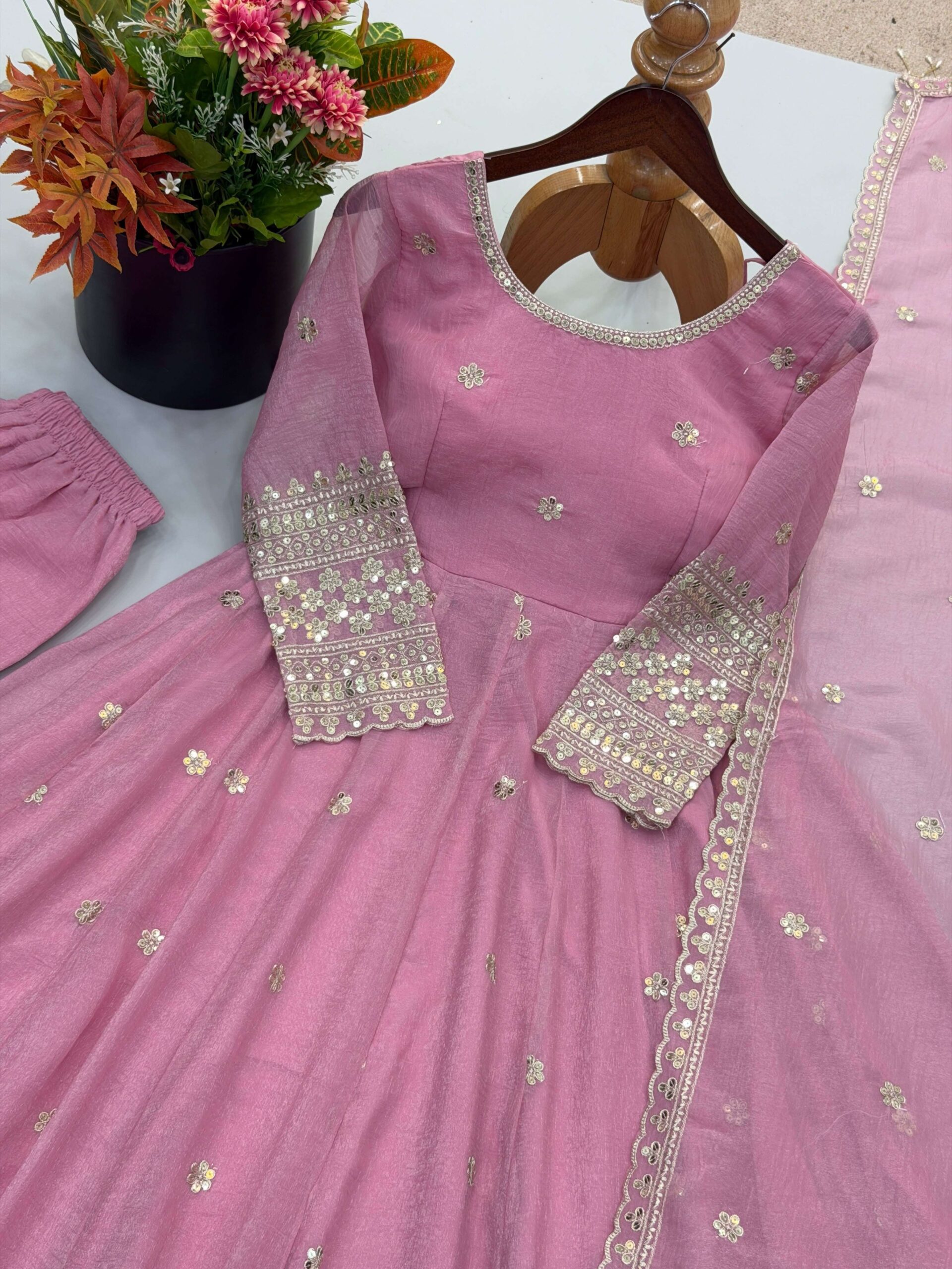 SSR 547 Crunchy Silk Embroidered Designer Gown Set — Wholesale Designer Salwar Suits, Vardan Ethnic wholesale from Surat — view 11