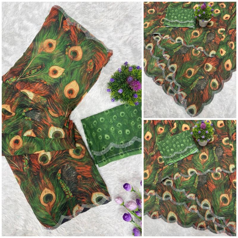 St D No 155 A Soft Faux Georgette Peacock Digital Printed Saree — Festival Sarees, Vardan Ethnic wholesale from Surat — view 5