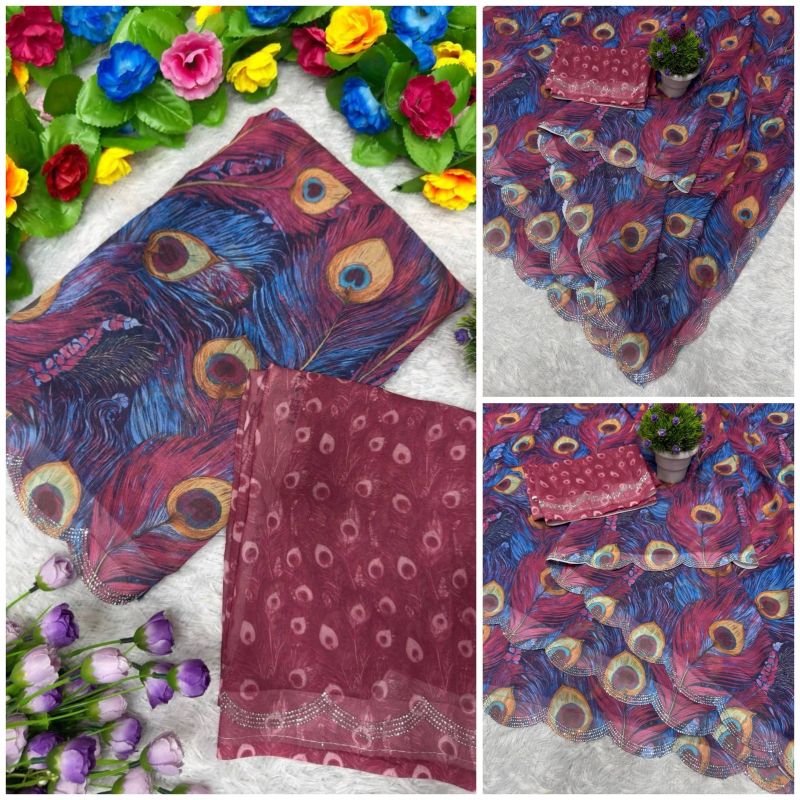 St D No 155 A Soft Faux Georgette Peacock Digital Printed Saree — Festival Sarees, Vardan Ethnic wholesale from Surat — view 6
