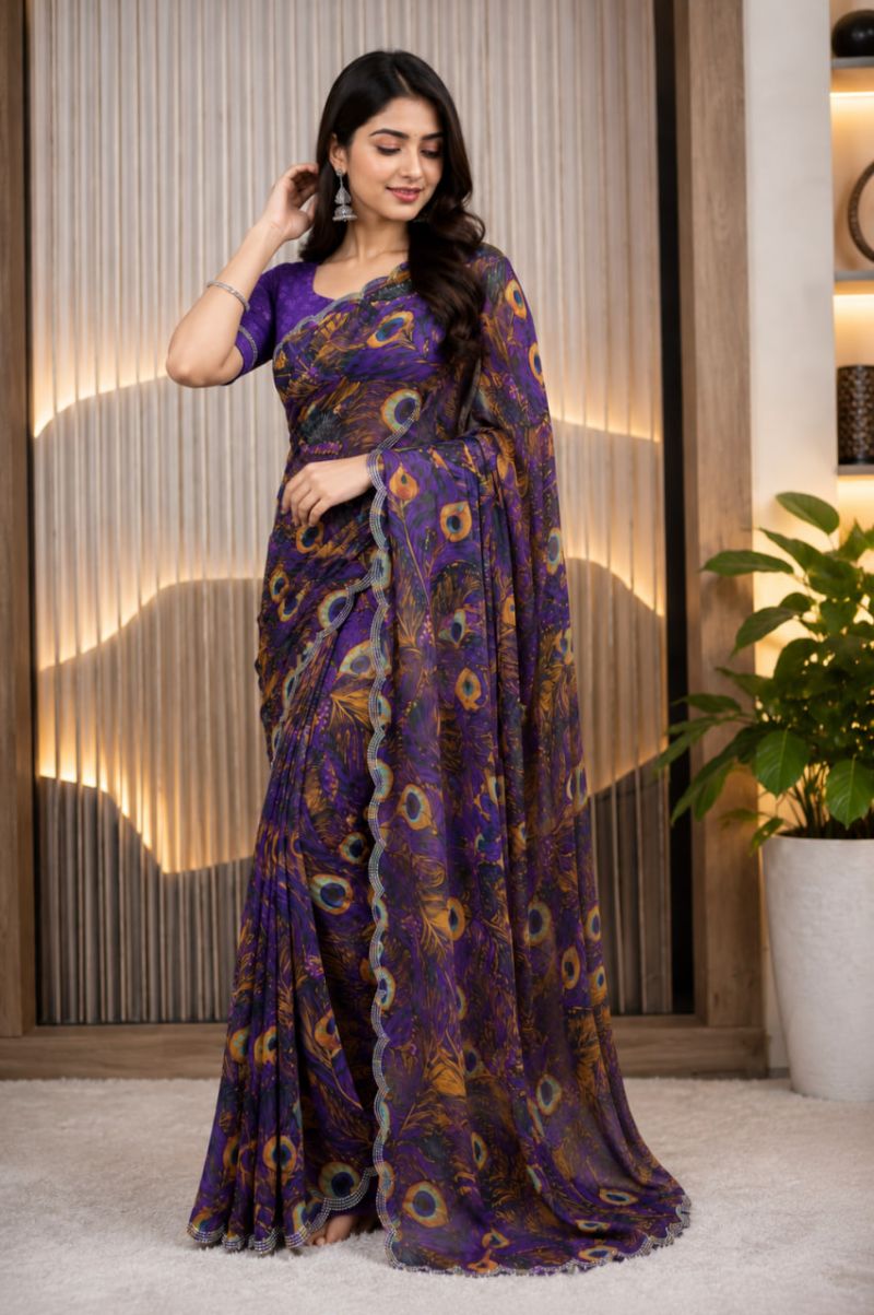 St D No 155 A Soft Faux Georgette Peacock Digital Printed Saree — Festival Sarees, Vardan Ethnic wholesale from Surat — view 8