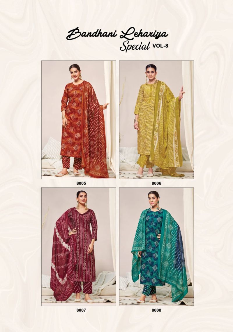 Suryajyoti Bandhani Lehriya Special Vol 8 Cotton Dress Material  Catalog — Wholesale Salwar Suits, Vardan Ethnic wholesale from Surat — view 10