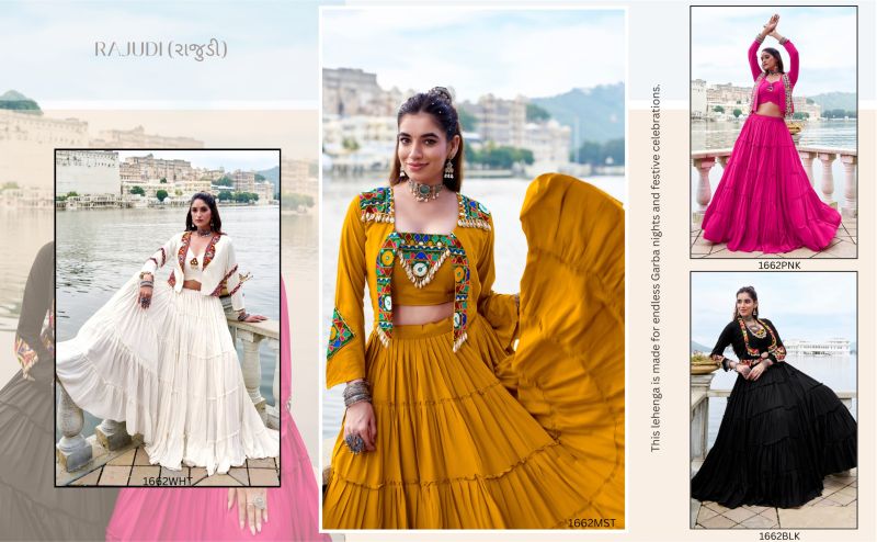 Taraa L 1662 Pure Rayon Traditional Gamthi Work Lehenga Choli With Koti Set — Wholesale Lehenga, Vardan Ethnic wholesale from Surat — view 3