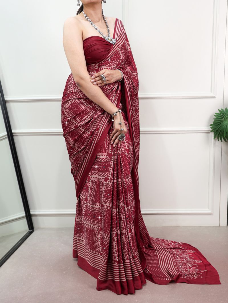 Taraa L 7405 Satin Silk Ajrakh Printed Saree Catalog — Wholesale Sarees, Vardan Ethnic wholesale from Surat — view 2