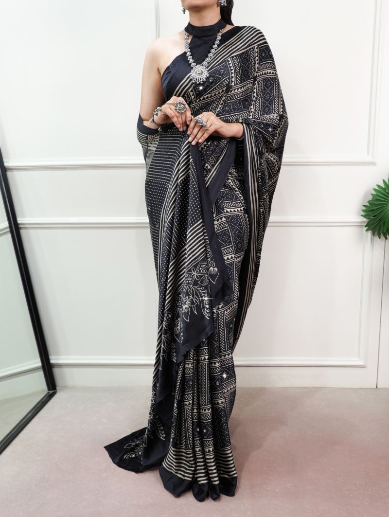 Taraa L 7405 Satin Silk Ajrakh Printed Saree Catalog — Wholesale Sarees, Vardan Ethnic wholesale from Surat — view 5