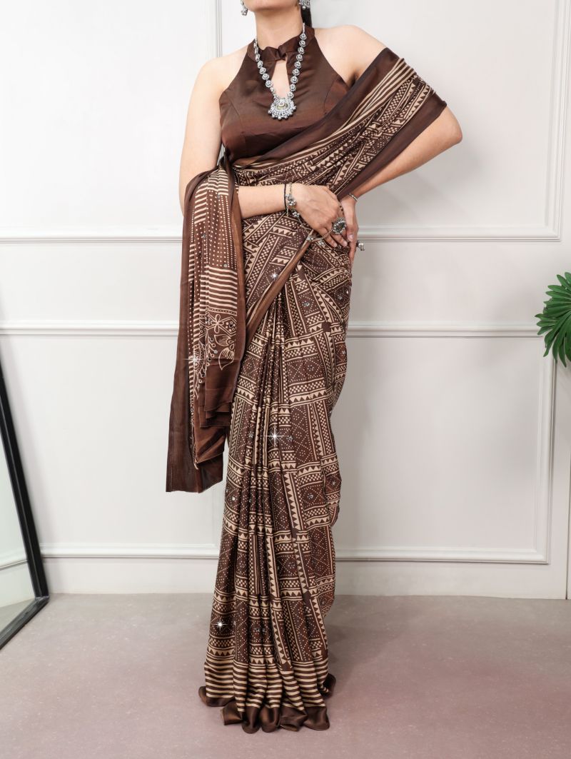 Taraa L 7405 Satin Silk Ajrakh Printed Saree Catalog — Wholesale Sarees, Vardan Ethnic wholesale from Surat — view 8