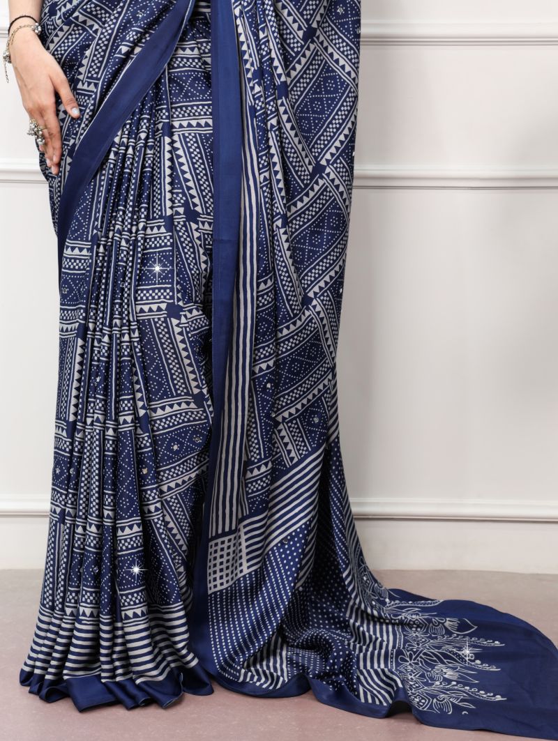 Taraa L 7405 Satin Silk Ajrakh Printed Saree Catalog — Wholesale Sarees, Vardan Ethnic wholesale from Surat — view 12