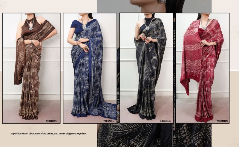 Taraa L 7405 Satin Silk Ajrakh Printed Saree Catalog — Wholesale Sarees, Vardan Ethnic wholesale from Surat — view 13