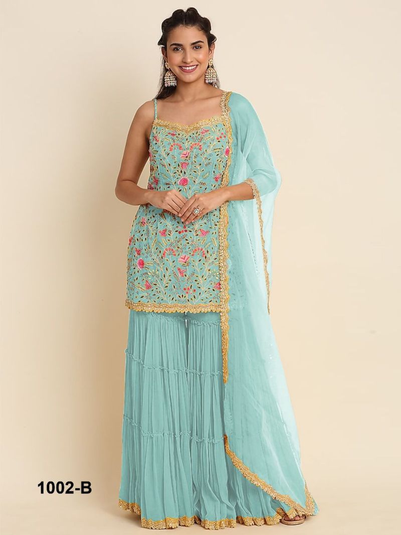 Tf 1002 A To D Fox Georgette Embroidered Salwar Kameez Catalog — Cotton Dress Material, Vardan Ethnic wholesale from Surat — view 3