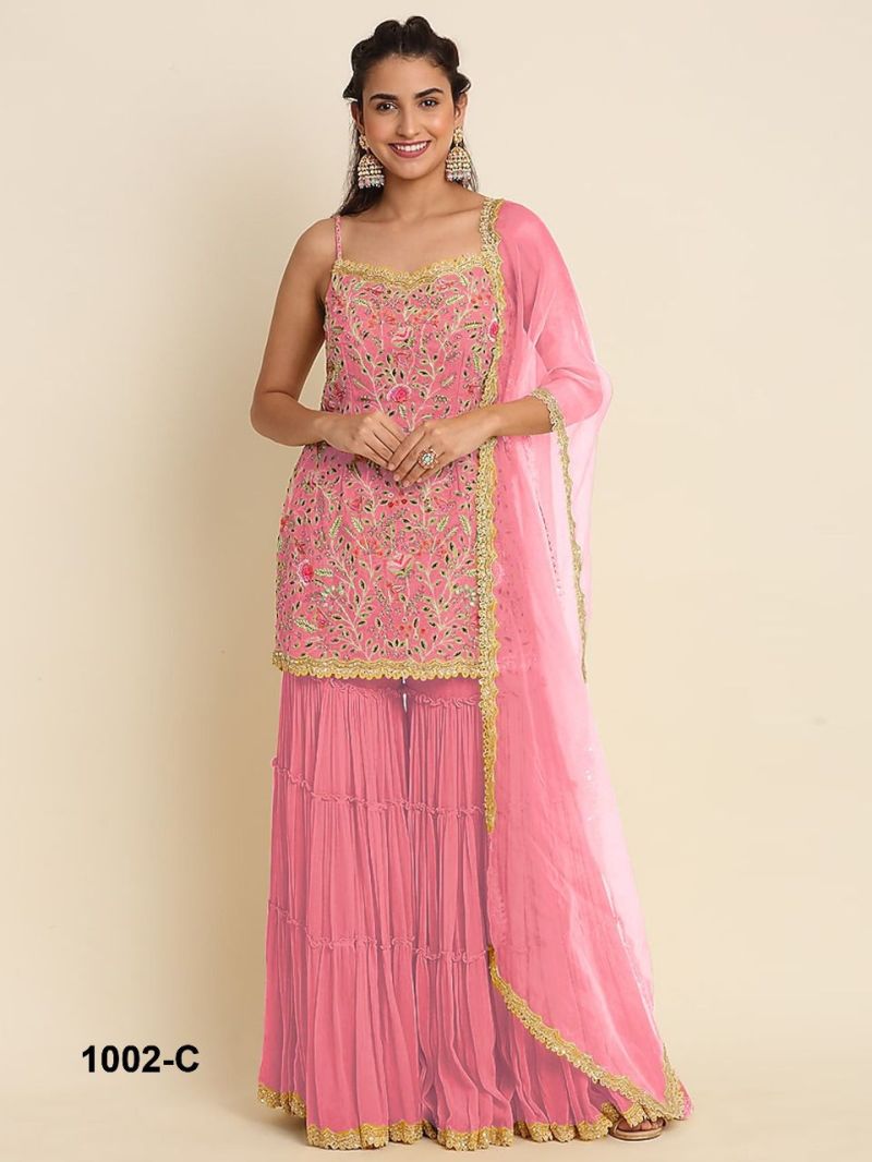 Tf 1002 A To D Fox Georgette Embroidered Salwar Kameez Catalog — Cotton Dress Material, Vardan Ethnic wholesale from Surat — view 4