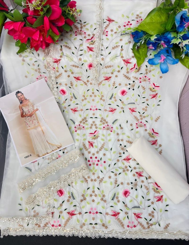 Tf 1002 A To D Fox Georgette Embroidered Salwar Kameez Catalog — Cotton Dress Material, Vardan Ethnic wholesale from Surat — view 5