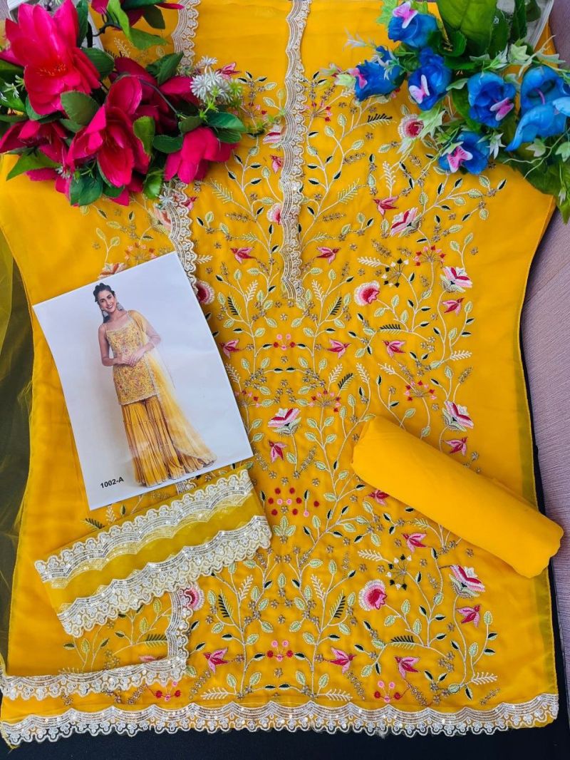 Tf 1002 A To D Fox Georgette Embroidered Salwar Kameez Catalog — Cotton Dress Material, Vardan Ethnic wholesale from Surat — view 6