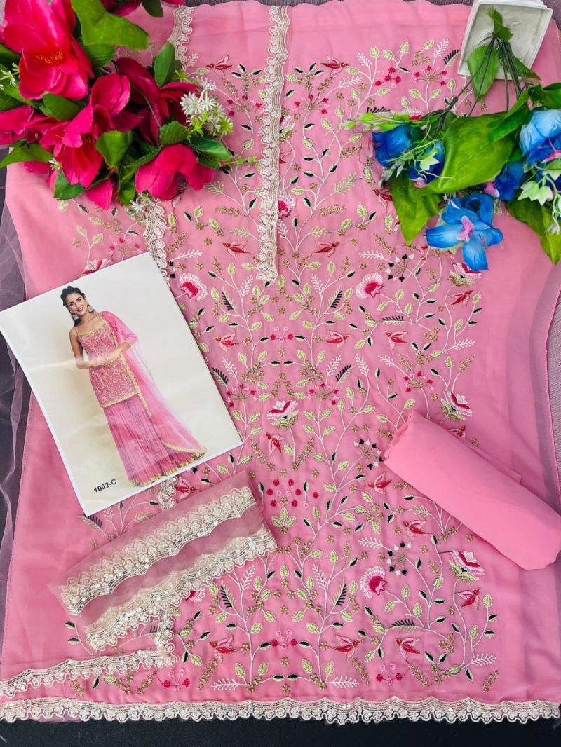 Tf 1002 A To D Fox Georgette Embroidered Salwar Kameez Catalog — Cotton Dress Material, Vardan Ethnic wholesale from Surat — view 7