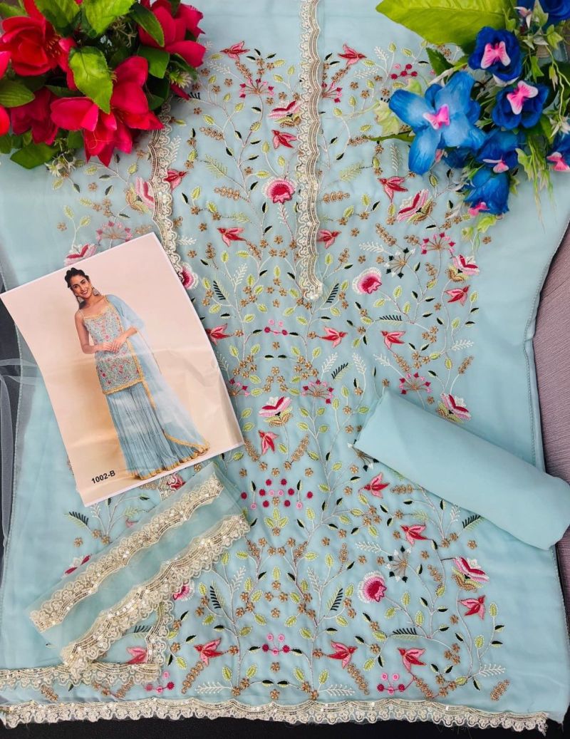 Tf 1002 A To D Fox Georgette Embroidered Salwar Kameez Catalog — Cotton Dress Material, Vardan Ethnic wholesale from Surat — view 8