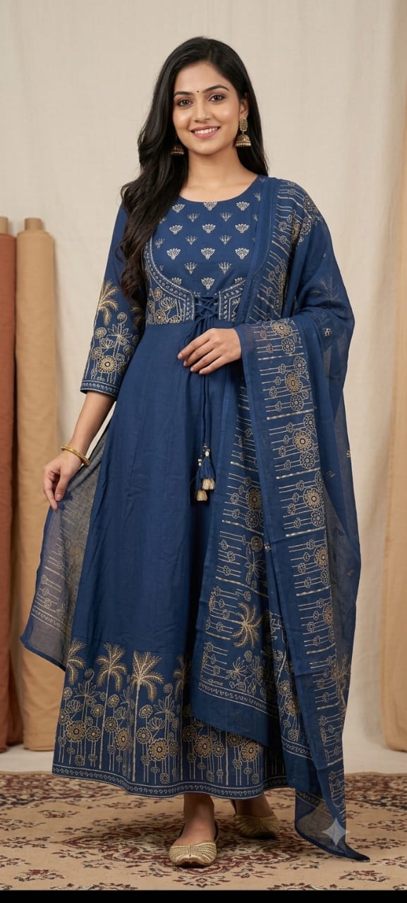 Tlc Vol 56 Cotton Printed Anarkali Kurti With Bottom Dupatta  Set