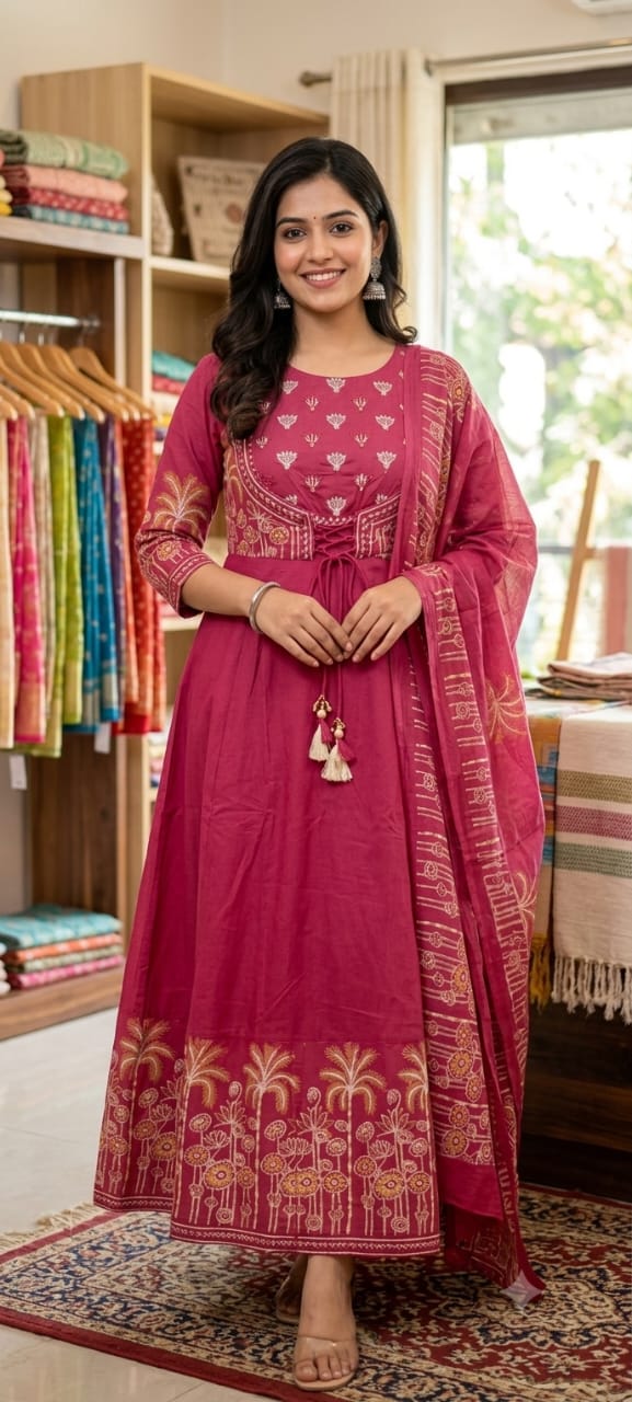 Tlc Vol 56 Cotton Printed Anarkali Kurti With Bottom Dupatta  Set — Wholesale Readymade Suit, Vardan Ethnic wholesale from Surat — view 3