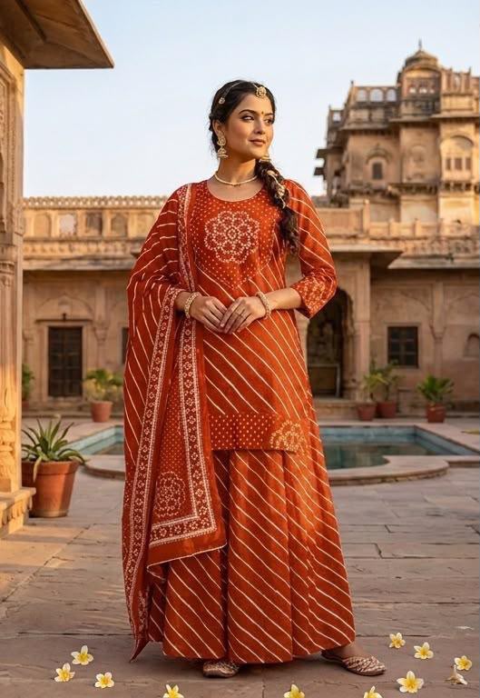 Tlc Vol 59 Cotton Leheriya Print Mirror Work Kurti With Bottom Dupatta Set — Wholesale Salwar Suits, Vardan Ethnic wholesale from Surat — view 5
