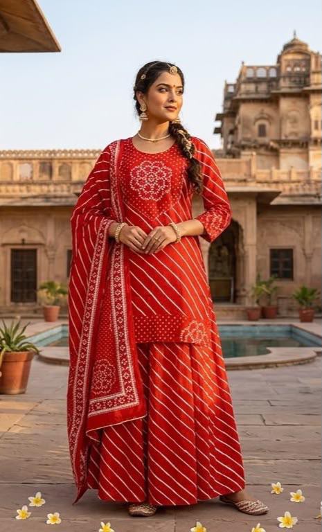 Tlc Vol 59 Cotton Leheriya Print Mirror Work Kurti With Bottom Dupatta Set — Wholesale Salwar Suits, Vardan Ethnic wholesale from Surat — view 6