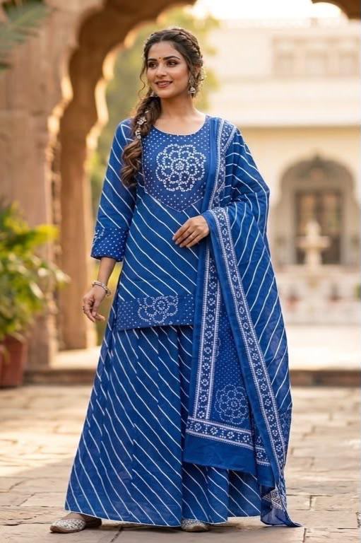 Tlc Vol 59 Cotton Leheriya Print Mirror Work Kurti With Bottom Dupatta Set — Wholesale Salwar Suits, Vardan Ethnic wholesale from Surat — view 2