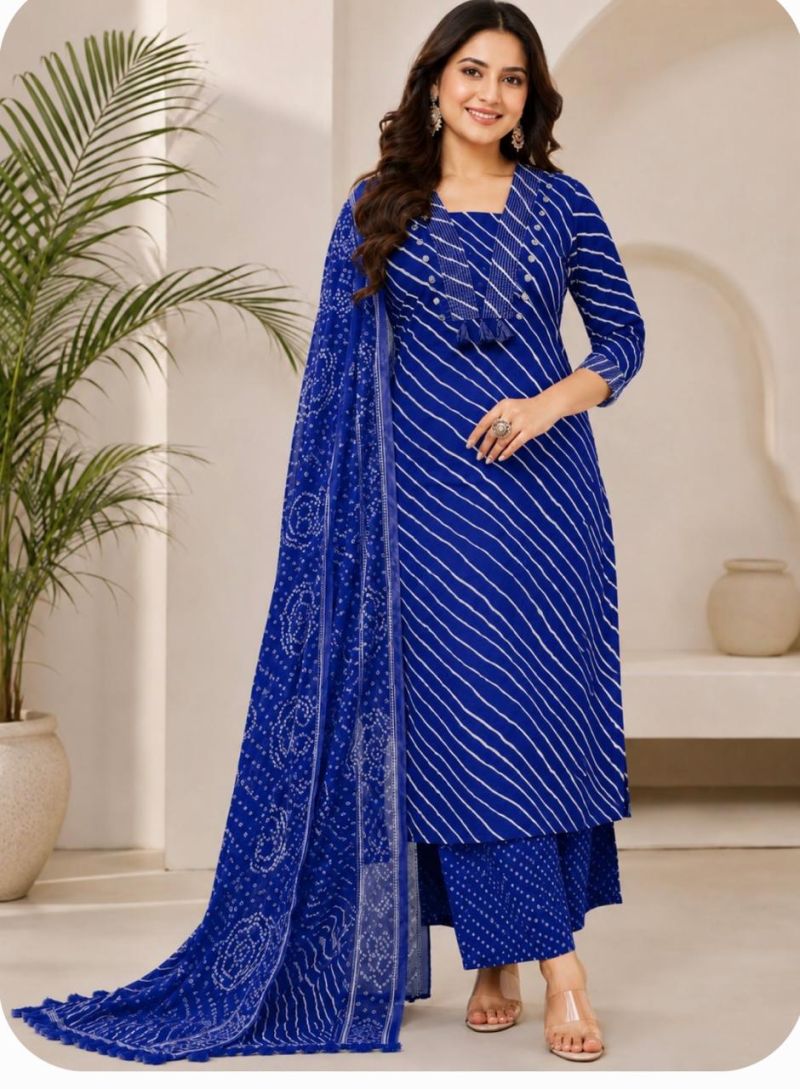 Tlc Vol 66 Cotton Leheriya Printed Kurti With Bottom Dupatta Catalog — Wholesale Kurtis, Vardan Ethnic wholesale from Surat — view 2